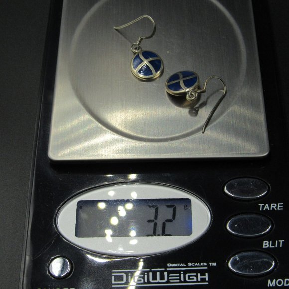 Sterling Silver Odd Circle Blue Inlay Earrings - Picture 6 of 6